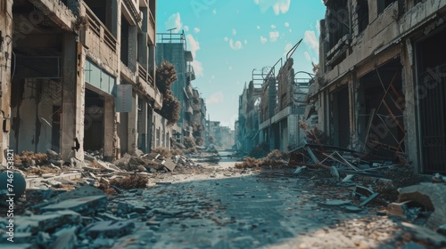 Street of a city destroyed by war photo