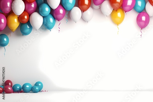 Festive birthday balloons creating a lively mockup on a pristine white background  featuring copy space for personalized messages  captured with the vibrancy of an HD camera