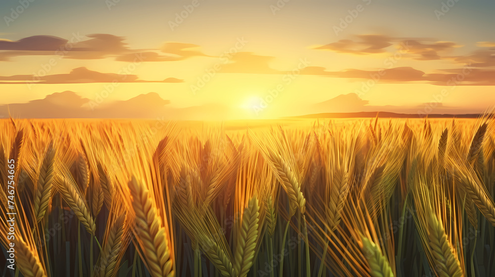 Warm sunshine shines on ripe wheat ears Warm sunshine shines on ripe wheat ears