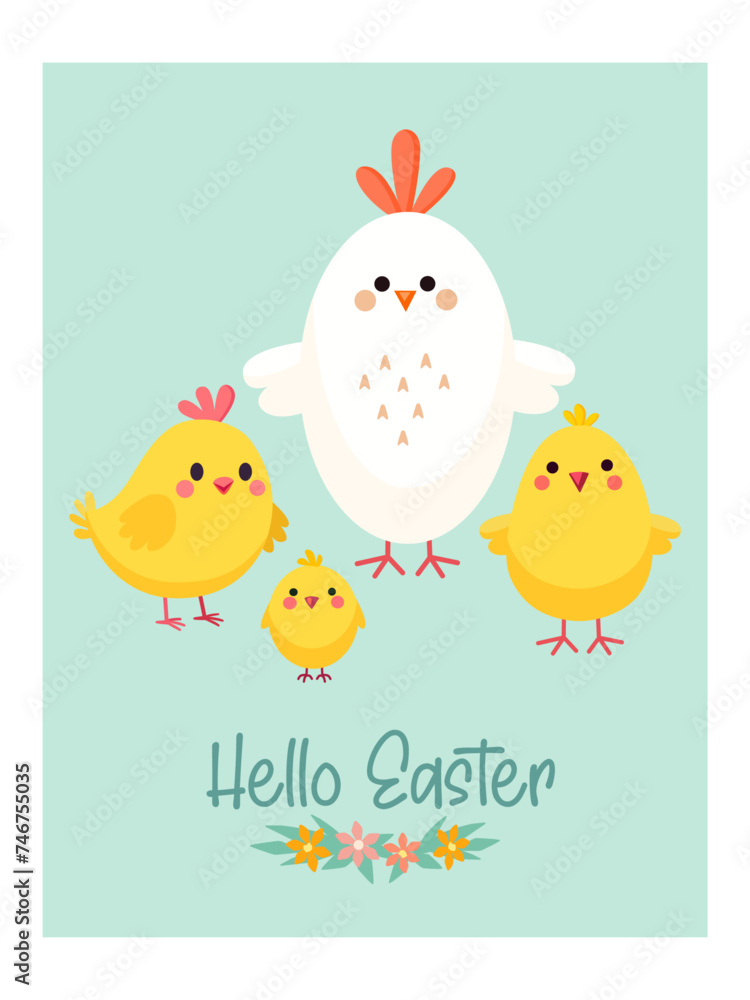 Easter card. Cute illustration with chickens. Vector design template. Easter card. Cute illustration with chickens. Vector design template.