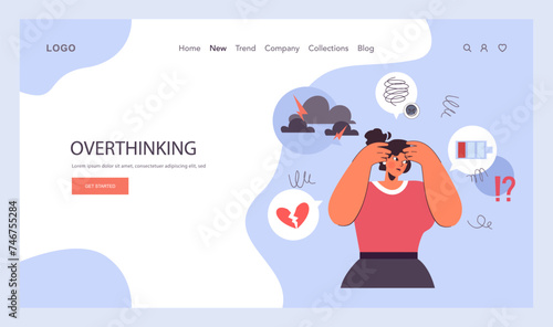 Anxiety web banner or landing page. Character mental health issues.