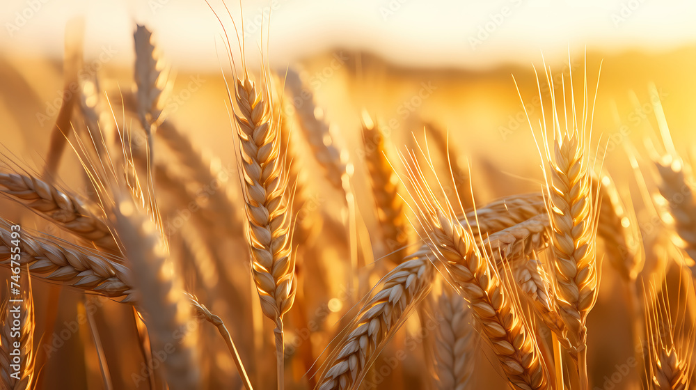 Warm sunshine shines on ripe wheat ears