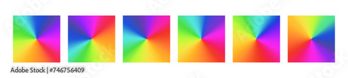 Color wheel with radial gradient, the rainbow spectrum in circular palette square background. Features bright, abstract swirls in a circular and rectangular grid. Flat vector illustration isolated on 