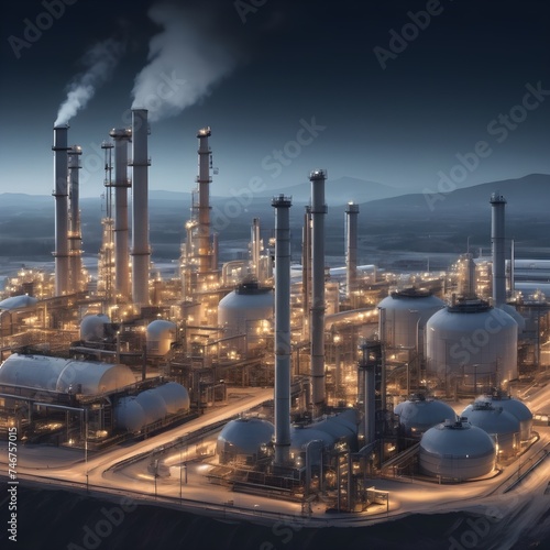 oil refinery installation at night.