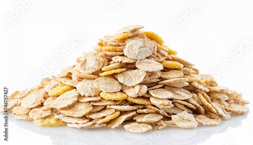 oatmeal flakes piles set isolated on white background