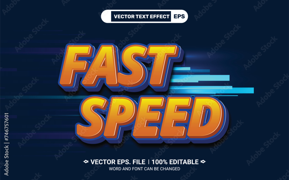 Fast speed unique editable 3d vector text style effect on blue speed background