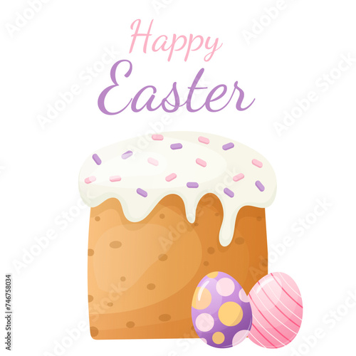 happy easter illustration. cute easter cake with eggs