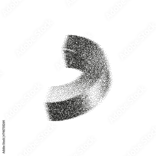 3d gritty geometric shape with grain gradient effect in y2k style isolated on white. Noise half cylinder, torus, pipe with grainy dot texture rotate with light and shadow. 3d vector geometric figure.