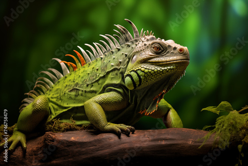 Rainforest Majesty: An Intimate Portrayal of a Wild Iguana in its Vibrant Tropical Habitat