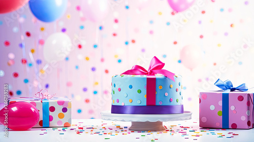 Birthday Cake With Two Candles and Confetti