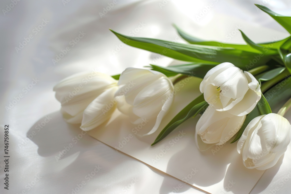 White tulips on a white table
