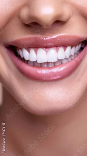 closeup of smile with white healthy teeth. AI generated illustration