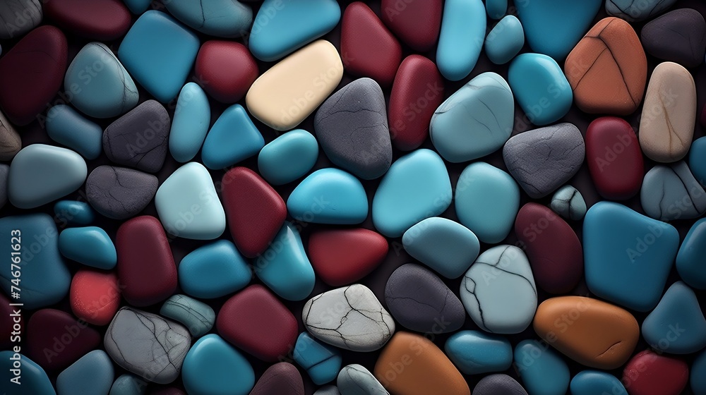 Colorful pebble pattern background. Natural materials and texture concept. Flat lay illustration for wallpaper, poster, design Colorful pebble pattern background. Natural materials and texture concept. Flat lay illustration for wallpaper, poster, design