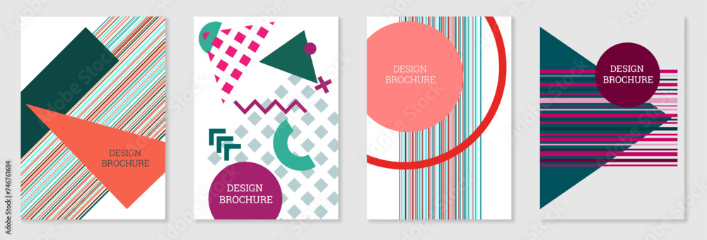 Set of cover design in Memphis style. Geometric design, abstract background. Fashionable bright cover, banner, poster, booklet. Creative colors. Set of cover design in Memphis style. Geometric design, abstract background. Fashionable bright cover, banner, poster, booklet. Creative colors.