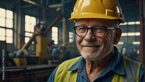 Wallpaper Mural happy industrial factory retired workers, Professional worker in a helmet, Labor day concept Torontodigital.ca