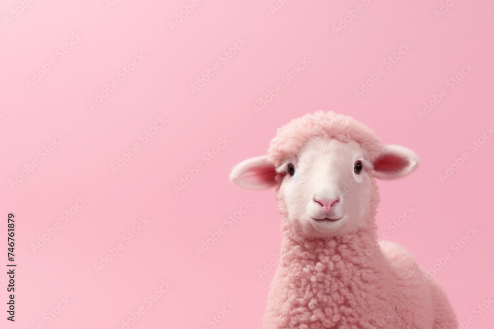 cute pink sheep on a pink background. copy space. cute pink sheep on a pink background. copy space.