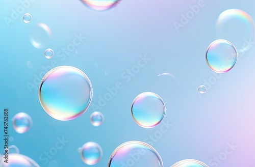 Macro close up of soap bubbles. Transparent drops liquid bubbles molecules. Colorful Abstract Background.