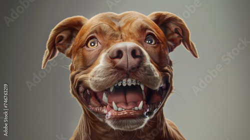 Close-up of a Brown Dog Making a Funny Face - This image features a close-up of a brown dog exhibiting a playful or possibly surprised expression with its tongue out photo