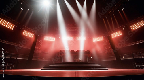 Empty stage under spot lights and background lights 
