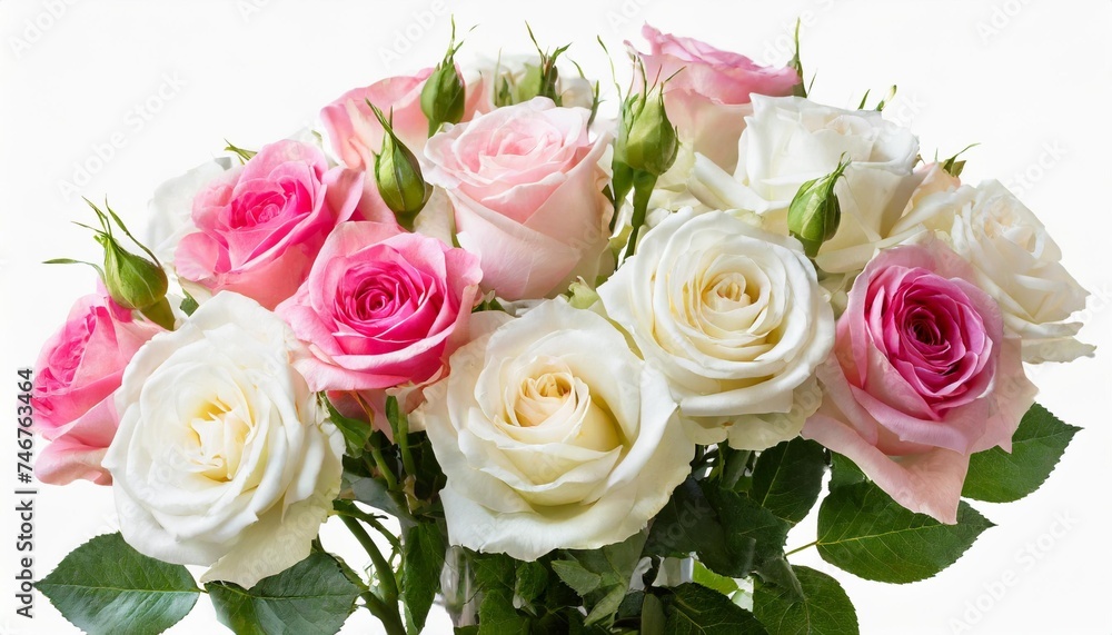 white and pink roses isolated on a transparent background png file floral arrangement bouquet of garden flowers can be used for invitations greeting wedding card