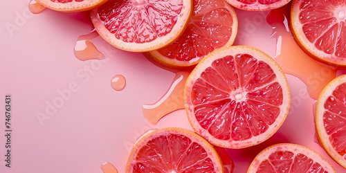 Composition with pink grapefruit slices background