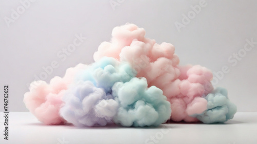 Pastel colored, cloud shaped cotton candy on pastel background 