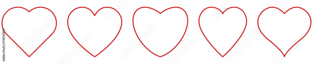 Set of line red heart icons. Concept of love. Vector illustration isolated on white background