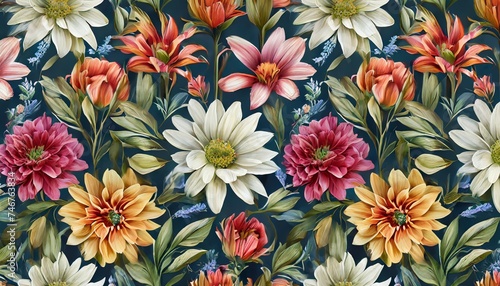 elegant colorful seamless pattern with botanical floral design illustration © Javon