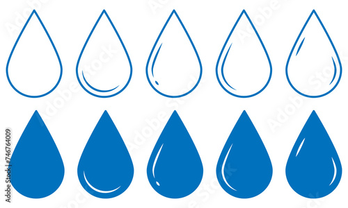 Water drop blue icon set. Collection of rain drop icons. Vector illustration, EPS10