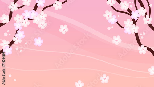 Beautiful spring background with sakura blooming. Template with copy space. Vector illustration