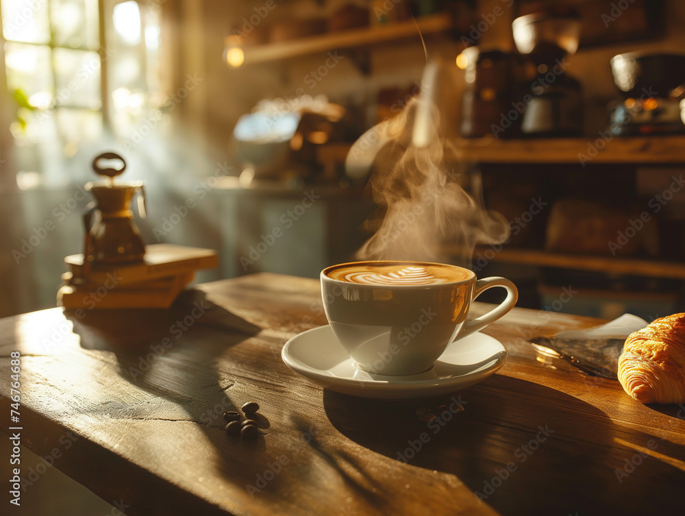 Cup of Coffee on Wooden Table Cup of Coffee on Wooden Table