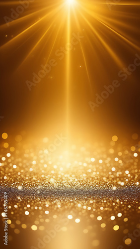 Gold particles on a dark background and a star with rays from above