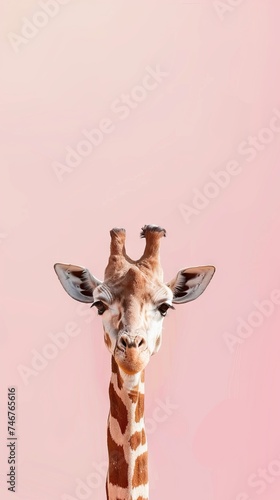 giraffe face in zoo solid color background. AI generated illustration