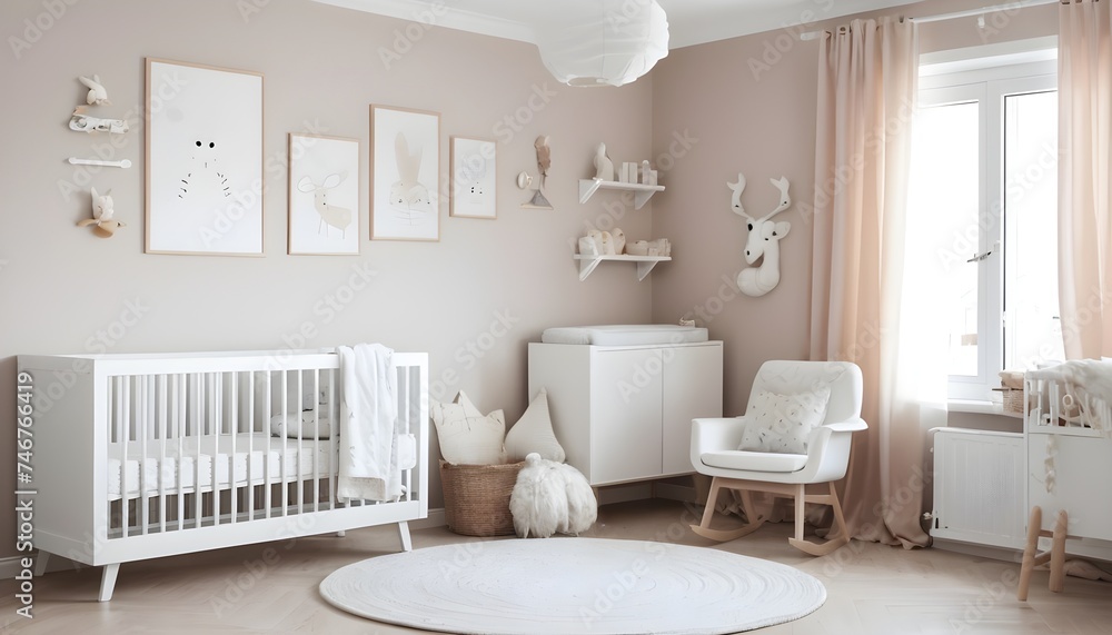 Scandinavian-style background of a cozy nursery Scandinavian-style background of a cozy nursery