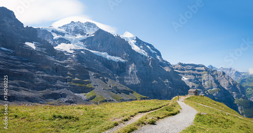 stunning alpine landscape, Hiking trail Kleine Scheidegg, Jungfrau mountain swiss alps