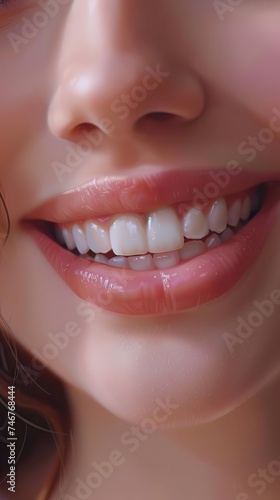 closeup of smile with white healthy teeth. AI generated illustration