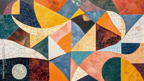 Colorful Geometric Mosaic Artwork Displaying a Vibrant Mix of Shapes and Tones