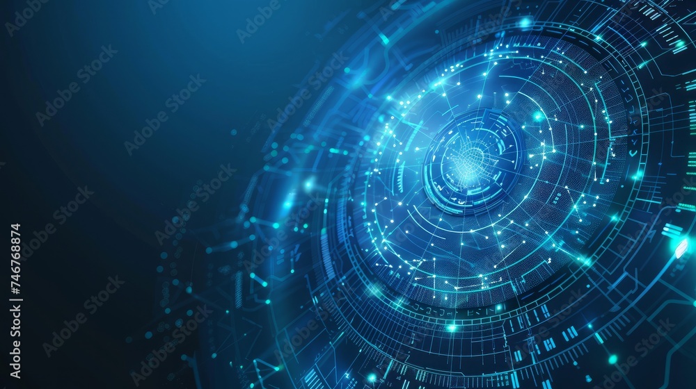 Futuristic HUD displaying a 3D object with a high-tech holographic interface of glowing fractal particles, representing nanotechnology radar software Futuristic HUD displaying a 3D object with a high-tech holographic interface of glowing fractal particles, representing nanotechnology radar software