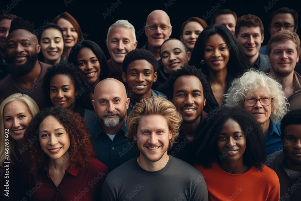 Multiethnic group of diverse people standing together. Multiethnic group of people.