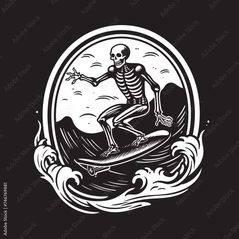 Rad Rider Cartoon Skeleton Vector Surfing Specter Skeleton Logo Design Rad Rider Cartoon Skeleton Vector Surfing Specter Skeleton Logo Design