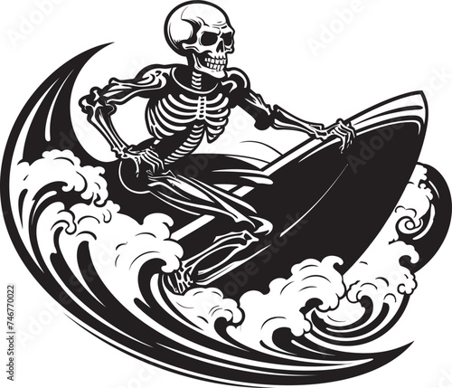 WaveRider Bones Vector Skeleton Surf Logo Surfing Skeletoons Black Vector Graphics