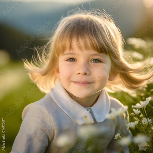 Portret dziewczynki na wiosennej łące