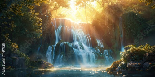 Cascade Chronicles - Majestic Waterfall Background - Cascading Essence - Dynamic Lighting - Waterfall Journey © SurfacePatterns
