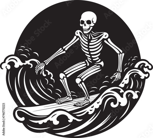 Skeleton Surf Express Cartoon Vector Logo Wave Carver Bones Black Vector Surfing Graphic