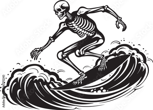Skeleton Surfer Cartoon Skeleton Logo Icon Wave Chaser Bones Surfing Skeleton Vector Design