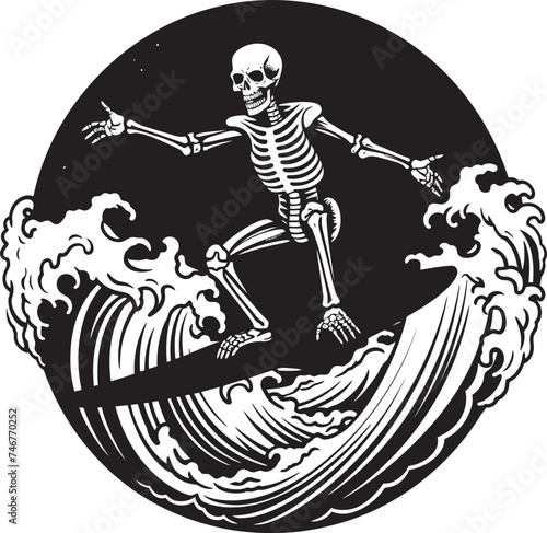 Wave Carver Bones Black Vector Surfing Graphic Skeleton Surfer Cartoon Skeleton Logo Icon