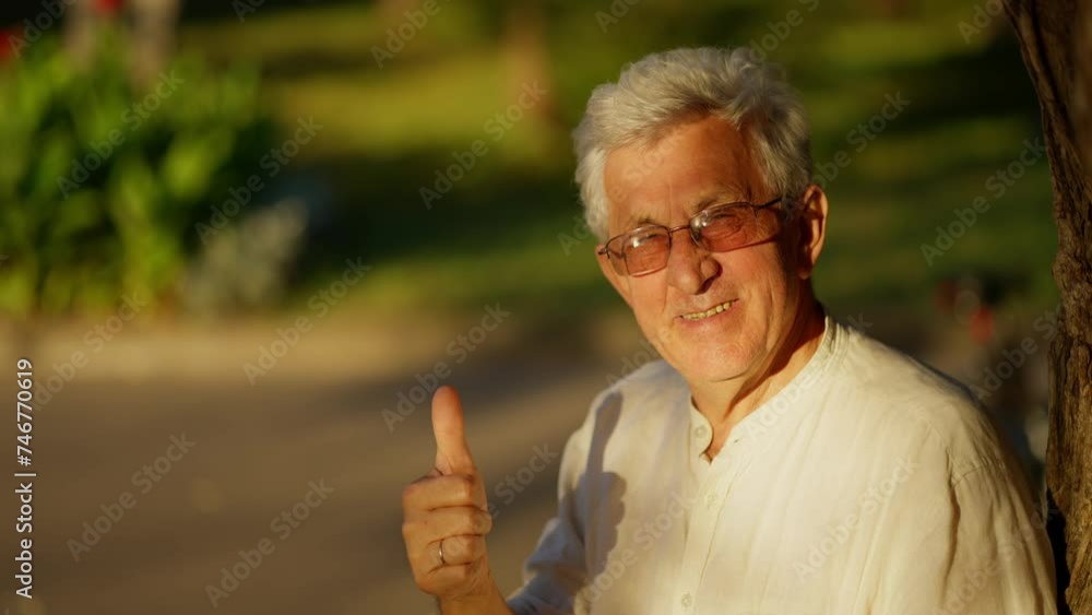 Positive Senior Man Giving Thumbs Up. Cheerful elderly man with glasses giving thumbs up gesture in sunny park. Positive Senior Man Giving Thumbs Up. Cheerful elderly man with glasses giving thumbs up gesture in sunny park.