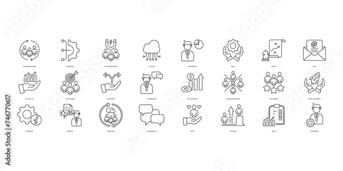 Customer relationship management icons set. Set of editable stroke icons.Vector set of Customer relationship management