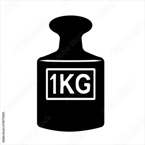 One kilogram weight icon. Simple illustration of kilogram weight  icon for web. 1 kg metal cargo sign. 1 kilogram dumbbell black pictogram. Black icon isolated on white. photo