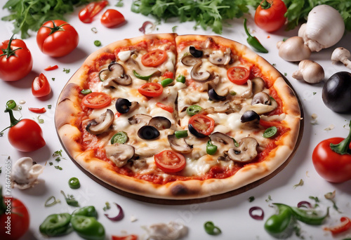 Delicious pizza with chicken fillet champignon mushrooms tomatoes peppers jalapeno and mozzarella is (3).png